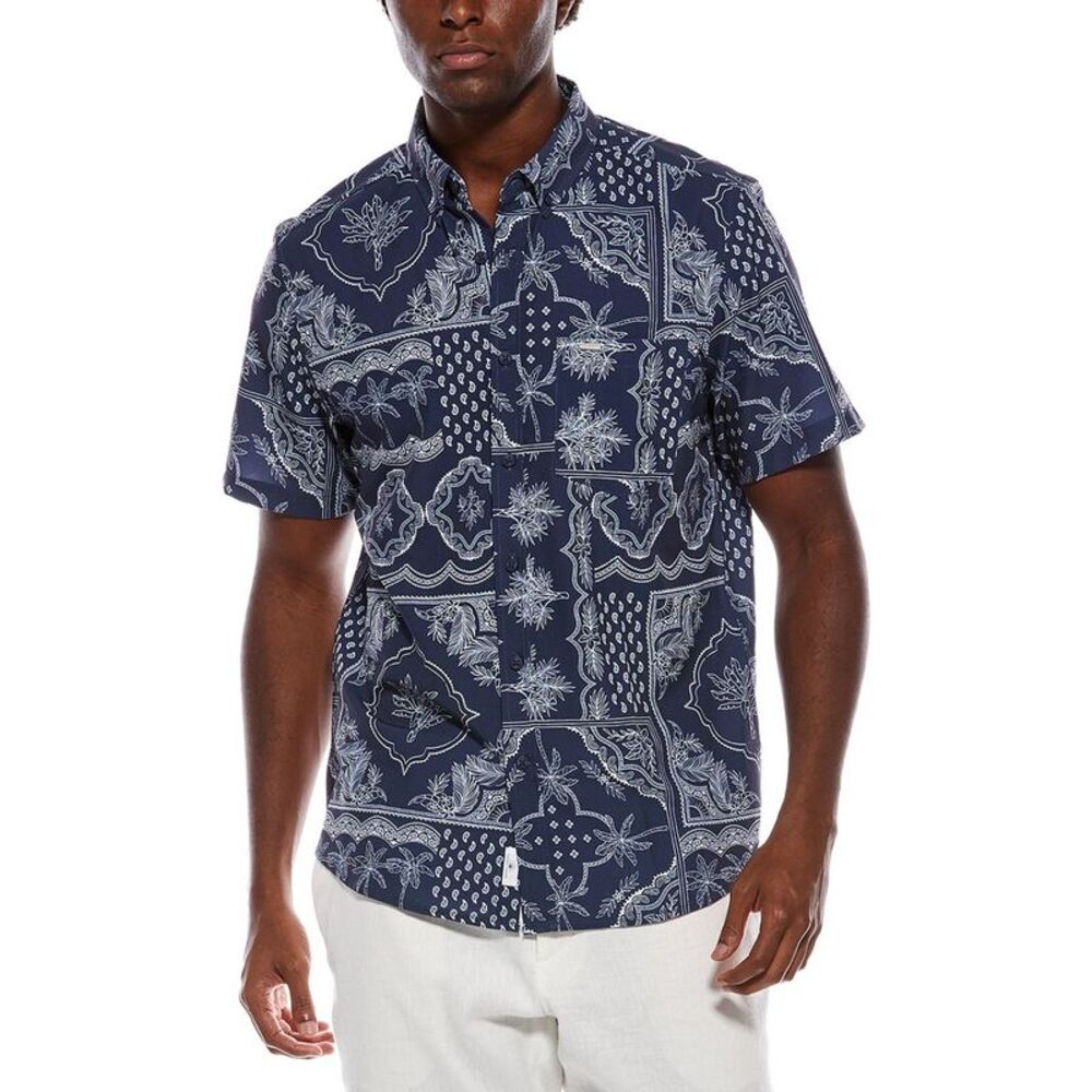 Vintage Summer Mens  Printed Shirt, Navy